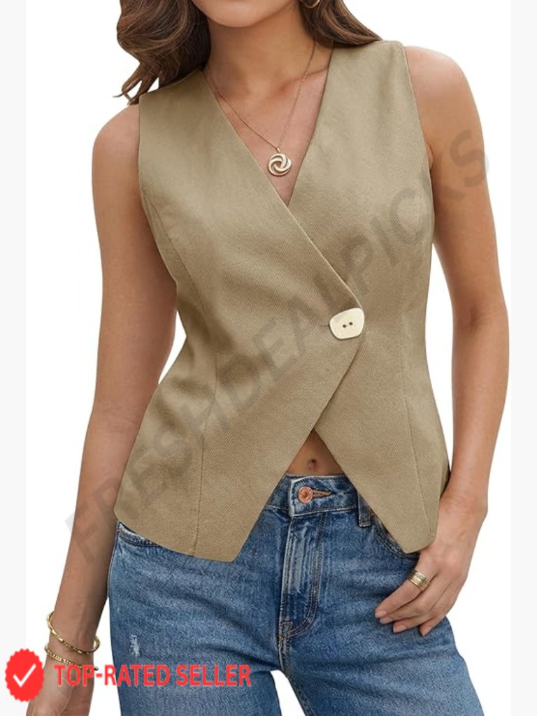 V-Neck Blazer Vest Sleeveless Slim Fit Casual Waistcoat Lightweight Chic